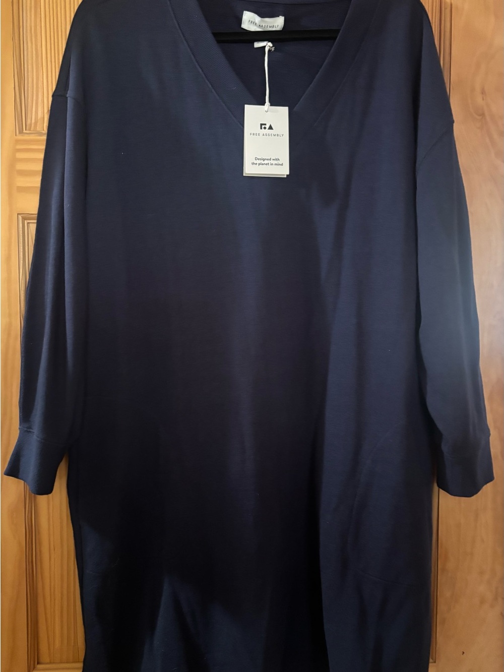 Free Assembly Navy V-Neck Long Sleeve Women's Sweatshirt Dress Size XL